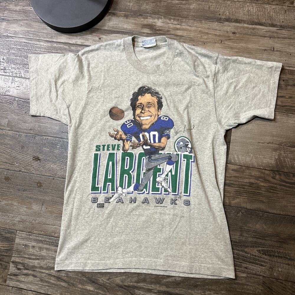 Seattle SEAHAWKS Steve Largent caricature Sweatshirt vtg 80s NFL Salem t shirt L